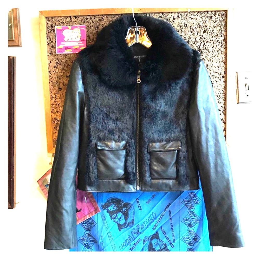 Jill Stuart Black Leather & Faux Fur Jacket